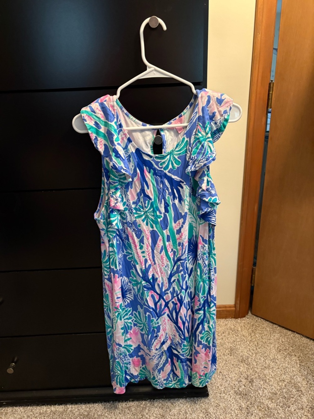 Lilly Pulitzer Blue, Pink & Green Tropical Ruffle Tank Dress
